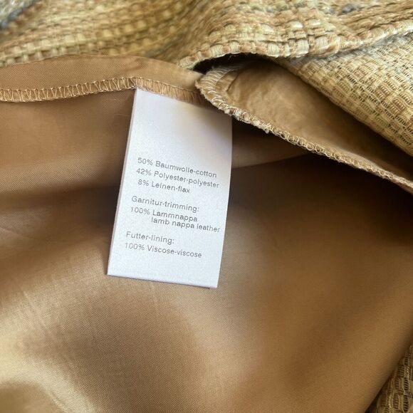 AKRIS Punto Tan Tweed with Leather Trim Back Zip Pencil Mini Skirt Size 8 - Picture 8 of 9